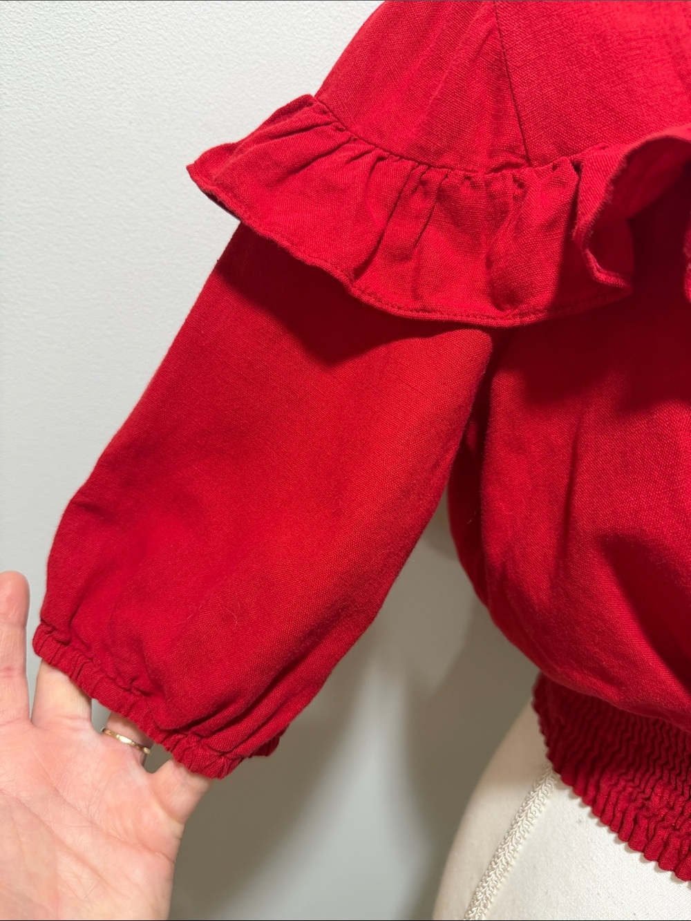 Zara Ruffle Crop Puff Sleeve Blouse M Linen Top July 4th Festival Boho Fairy - Picture 2 of 8